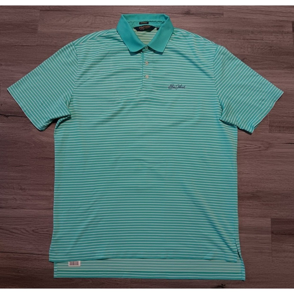 Polo Ralph Lauren Golf‎ Men's Teal White Striped Performance Sea Island Shirt XL
